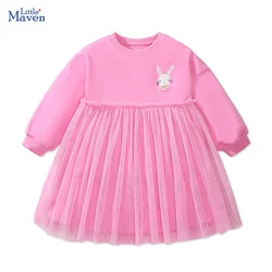 Little maven Children's Clothing Kids Clothes 2024 Autumn Spring Cotton Baby Girls Long Sleeves Cartoon Rabbits Mesh Dresses