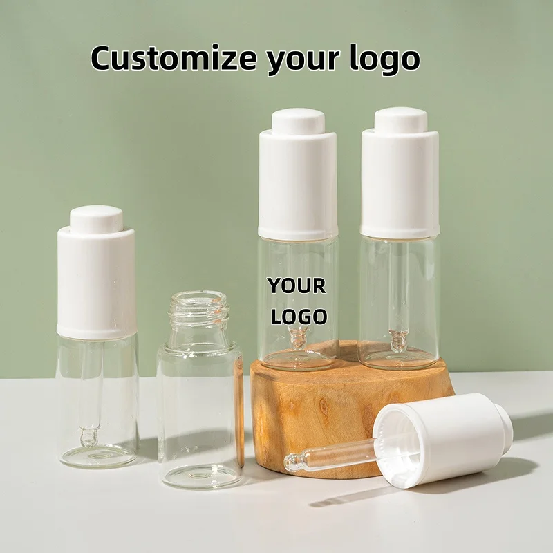 【Logo Custom】100Pcs Customized 15ml Press Transparent Glass Bottle Cosmetic Container Small Batch Customization Factory