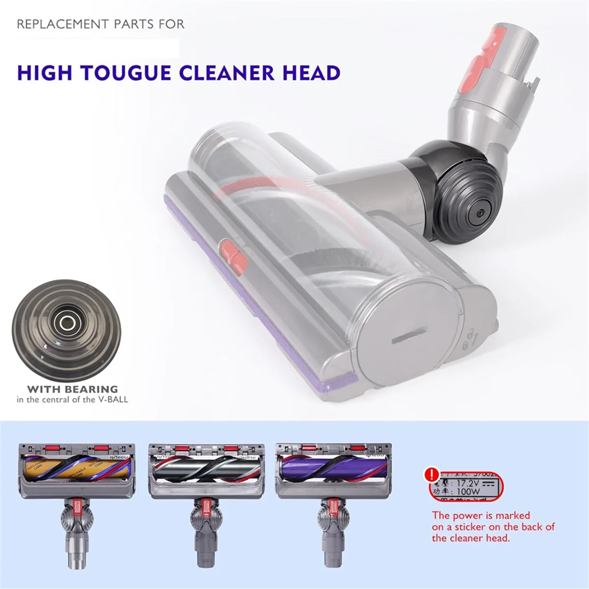 A44TV-Ball Wheel + Vacuum Head Connector Replacement for Dyson V10 V11 V15 100W High Torque Cleaner Head Accessories