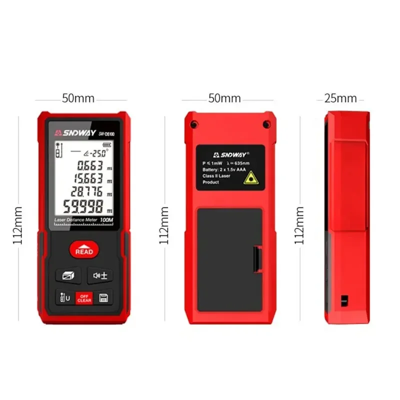 Sndway laser rangefinder 50/70/100/120m fita laser medida digital roleta range finder distância/área/volume/auto-calibração