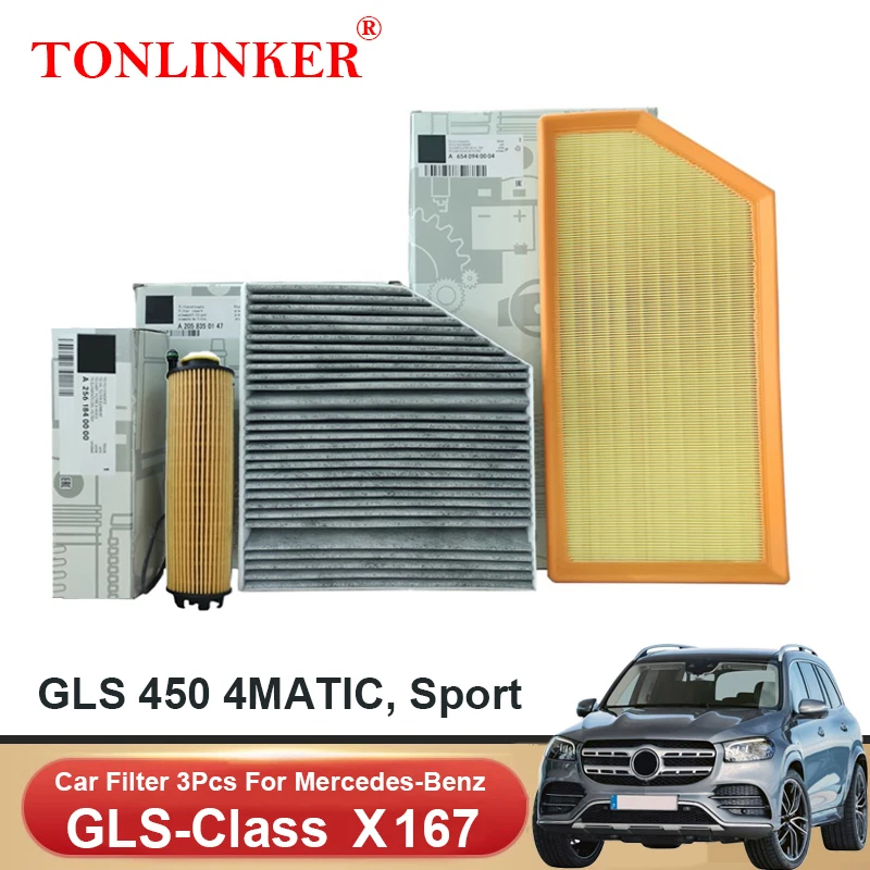 TONLINKER Cabin Air Filter Oil Filter For Mercedes Benz GLS X167 2018 2019 2020 2021 2022 GLS 450 4MATIC Sport Car Accessories