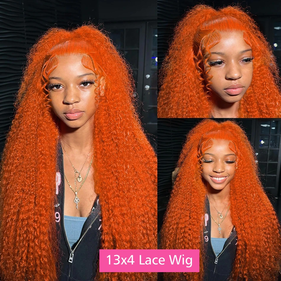 Perruque Lace Front Wig naturelle bouclée, cheveux humains, Deep Wave, orange, 13x6, 13x4, 30-40 pouces, densité 180, pour femmes africaines