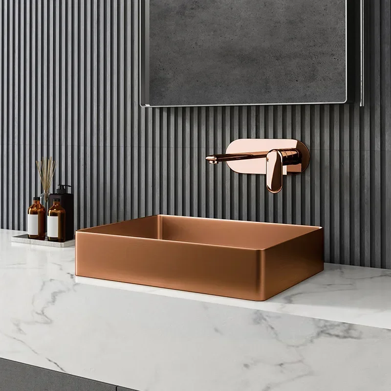 Brushed Rose gold SUS304 Stainless steel Square 470*360*110mm Basin sink Luxury Lavabo Wash basin Popular design hand basin