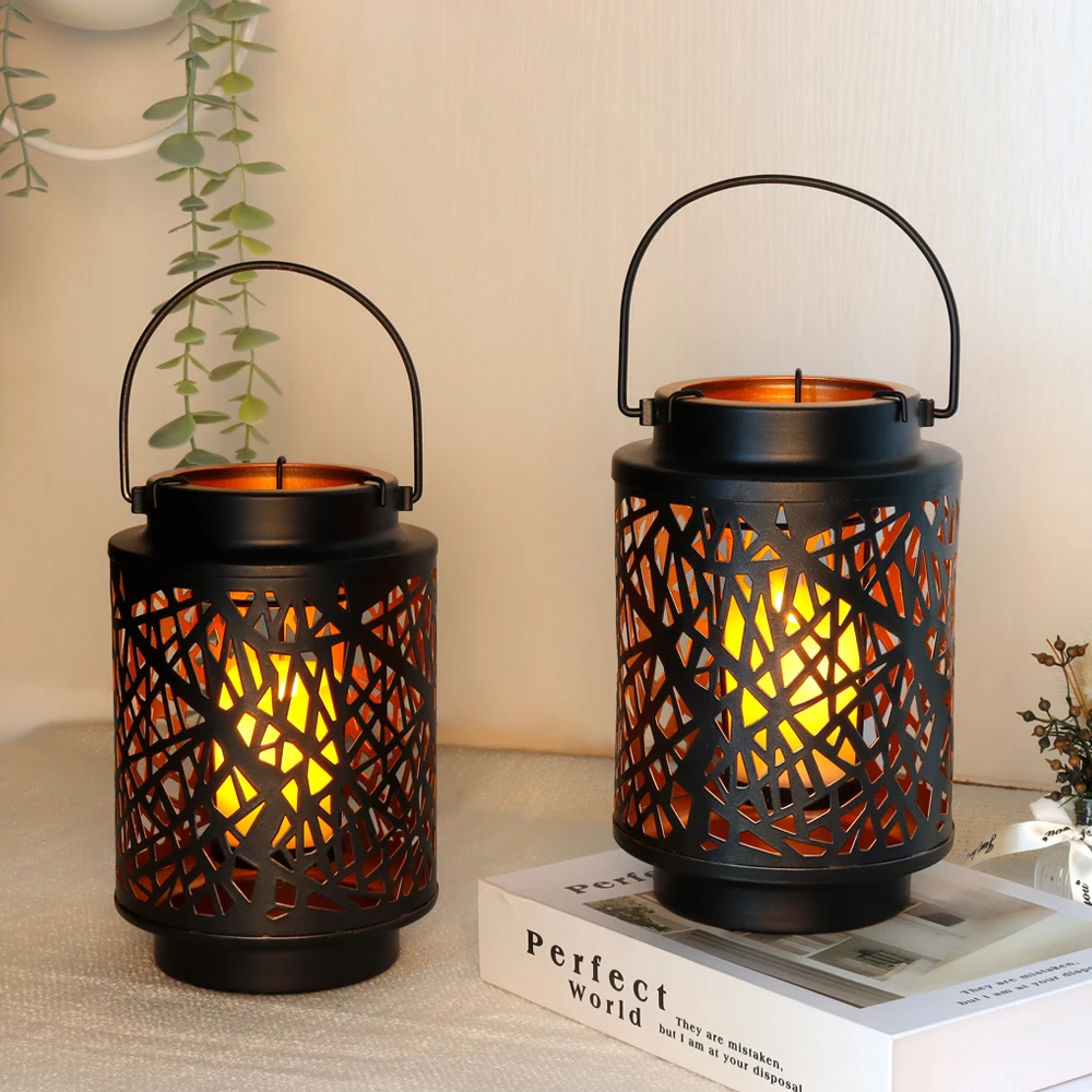 2Pcs Metal Hanging Candle Holder Hollow Branch Candle Holders Lanterns with Handle for Garden Outdoor Yard Home Decor