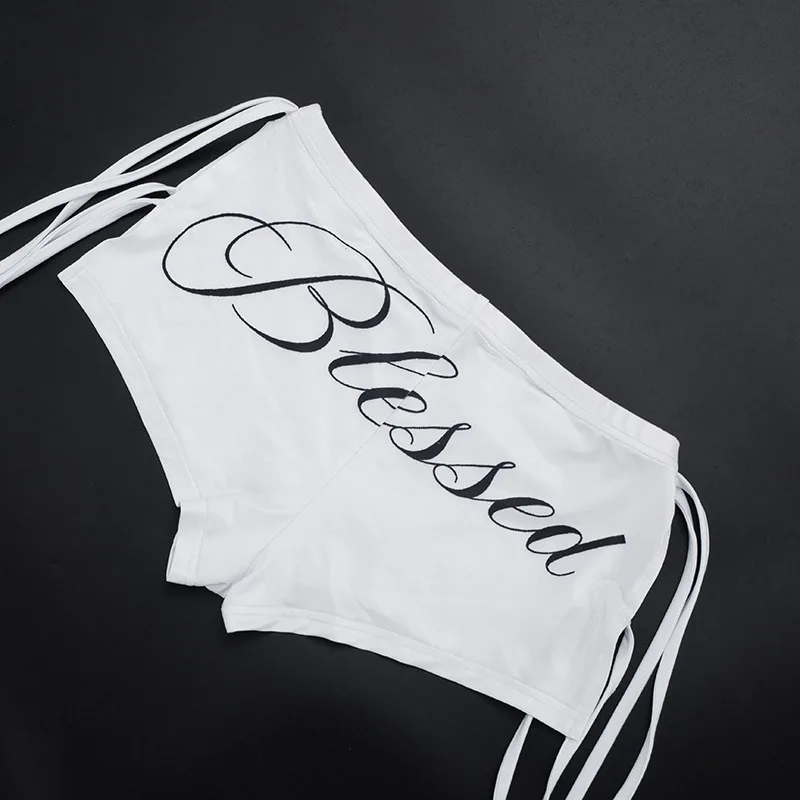 Fashion English Printing Side Lace-up Elastic Waist Design Harajuku Casual Shorts Summer New Loose Sports Joker Women's Hot Pant