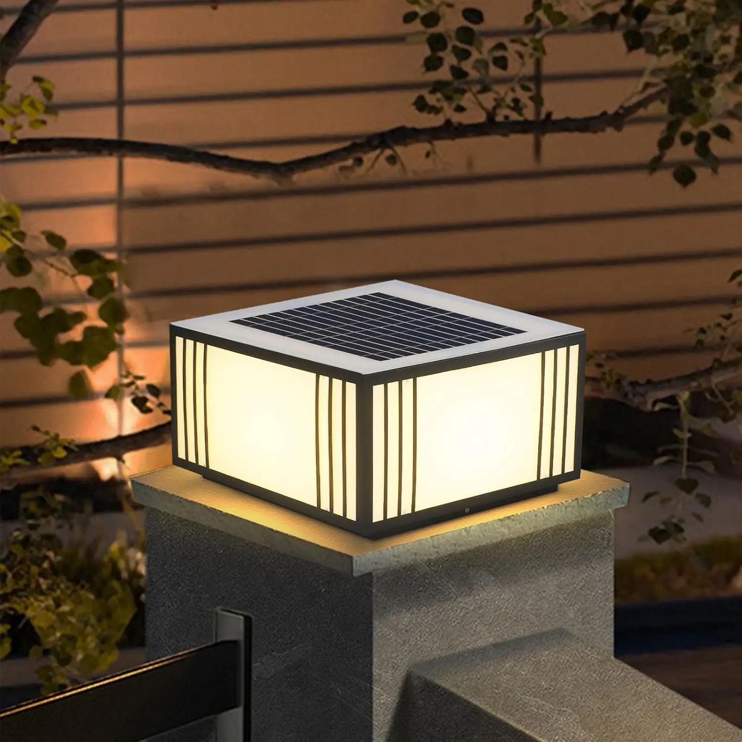 Lights Solar Powered LED Column Caps Lamps Black Square Exterior Post Lantern Waterproof Fence Deck Lamp Post Light Fixture Sola