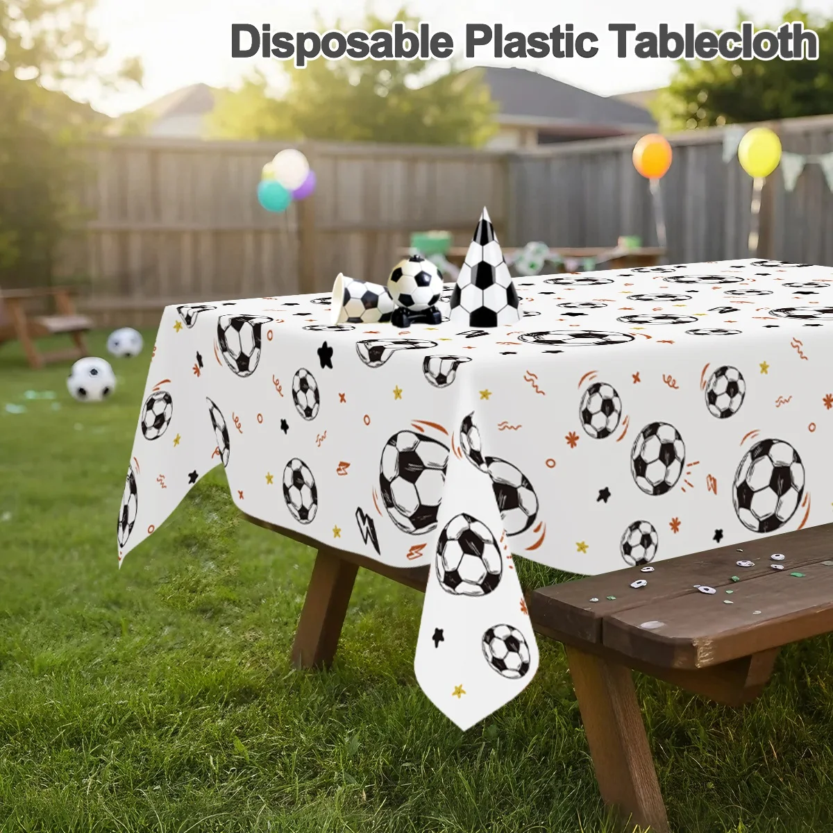 183x137cm Soccer Theme Disposable Tablecloth White Background Football Plastic Tablecover First Birthday Party Decorations - view 6