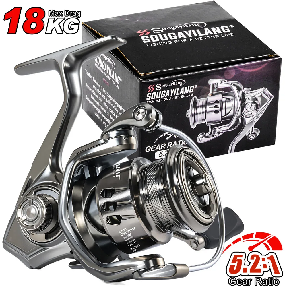 Sougayilang 1000-4000 moulinet de pêche filature traînée maximale 18kg bobine en alliage d'aluminium leurre moulinet basse merde pêche en eau douce