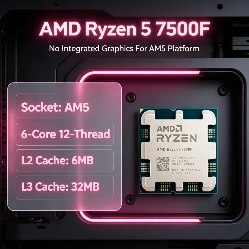 AM4 to AM5 CPU AMD Ryzen 5 7500F 6C12T 5.0GHz 32MB L3 DDR5 PCIe 5.0 Processor for Platform Switch Upgrade