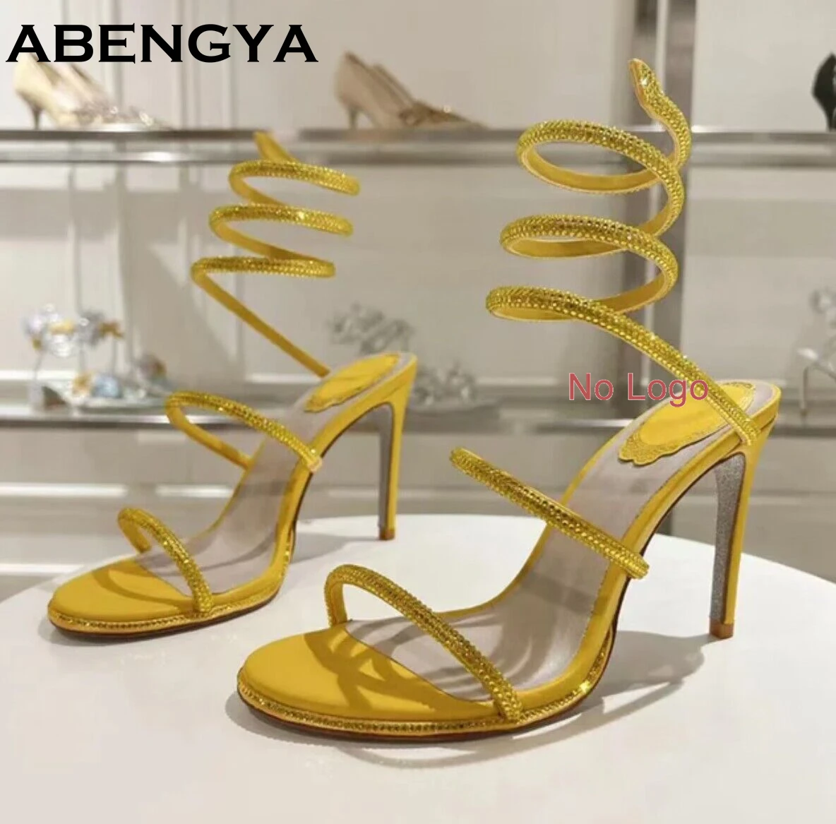 NONE Sommer Kristall Bowknot High Heels Sandalen Frau Schnur Um Knöchel Schlange Hochzeit Schuhe Für Frau Runway Gladiator Sandalen Frauen 3