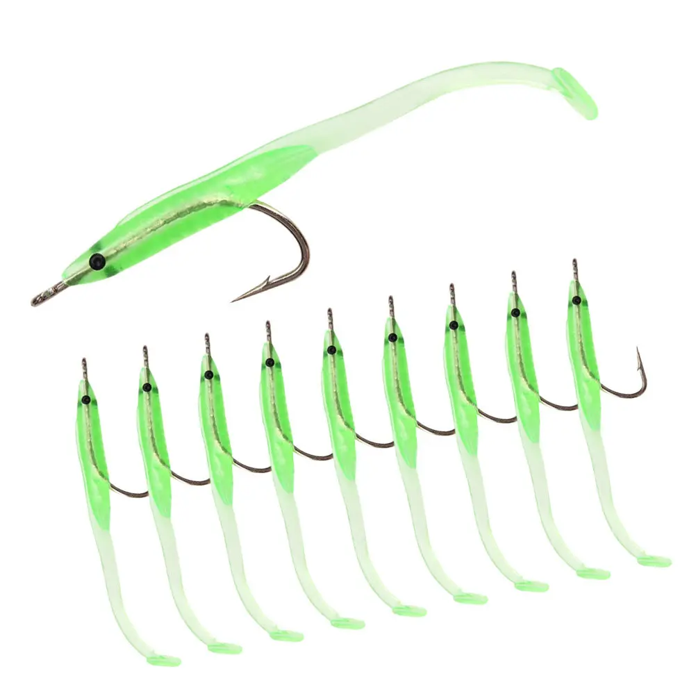 

10Pcs Luminous Silicone Fishing Lures Mini Eel Shape Bright Night Bait Lifelike Fishing Bait Hook for Squid Fake Baits