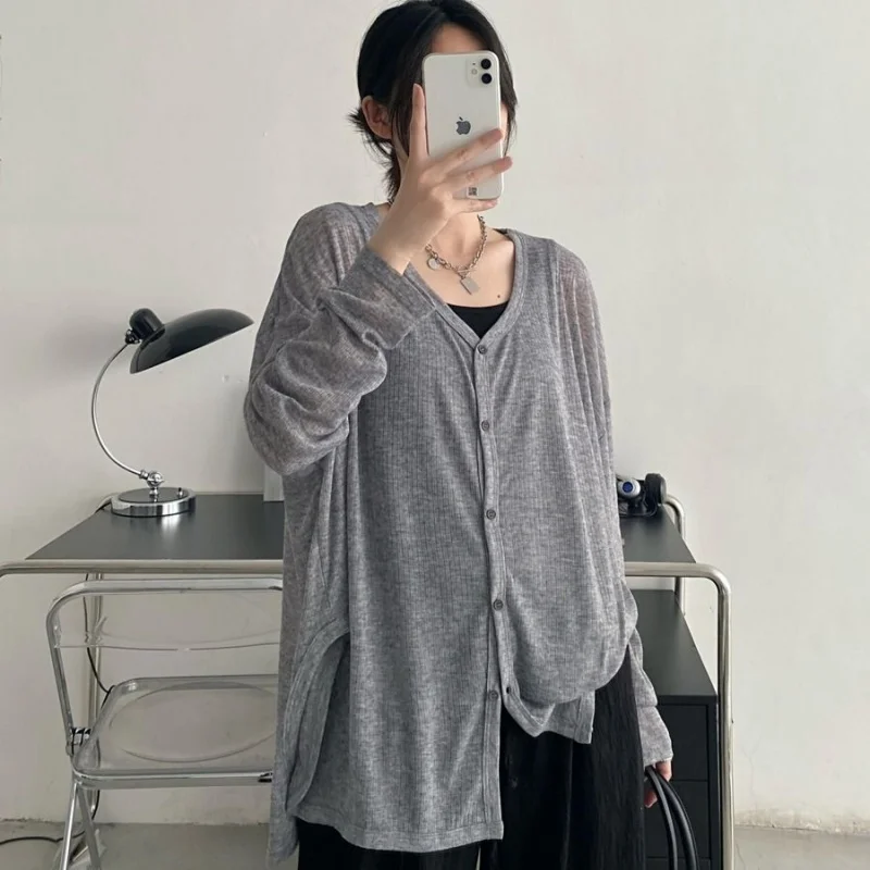 Women Soft Knit Cardigan Women Summer Lightweight Loose Sheer Breathable Long Sleeve Air Condition Outer Loose Top