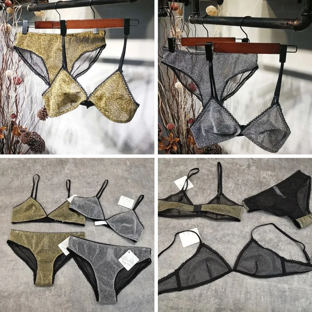 

Ultra Thin Triangle Bra & Panty Sets Sexy Lingerie Comfortable Gold Silver Temptation