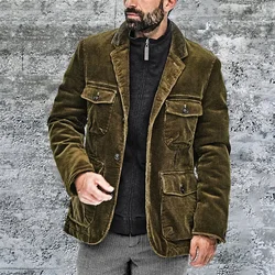 2024 New Winter Style European and American Men's Fashionable Lapel Single-breasted Multi-pocket Casual Jacket Top.