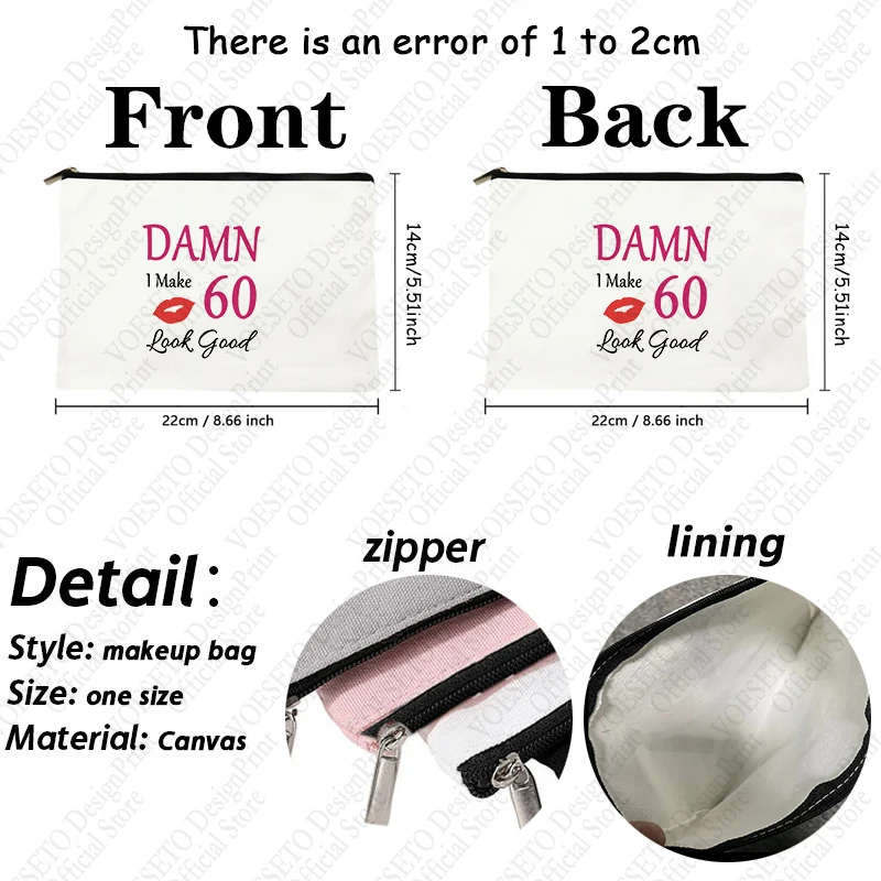 1 pc damn i make 60 look good pattern Makeup Bag, Travel Toilet Storage Bag, Party Gift Zipper Organizer, Cosmetic Pouch