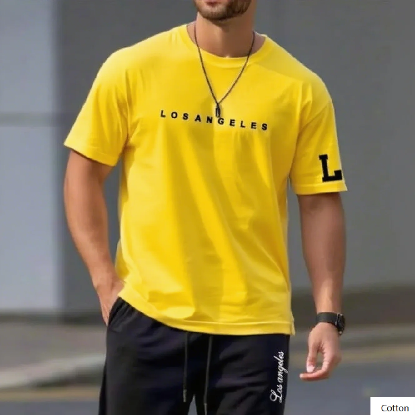 تي شيرت قطني عالي الجودة مطبوع عليه لوس أنجلوس يرمز حبك لمدينة النجوم رائعة للاستخدام اليومي
