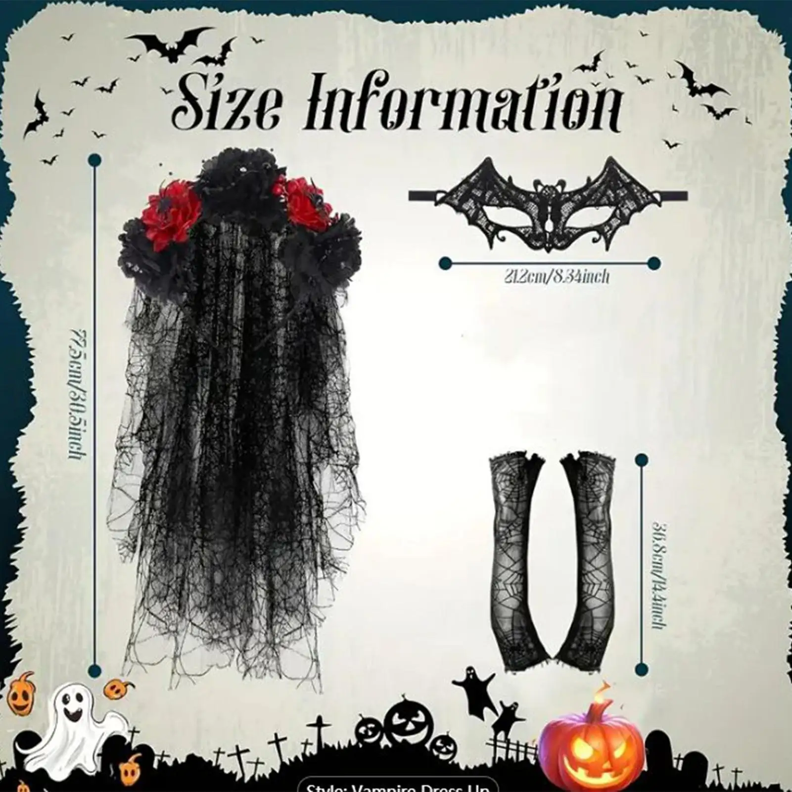 

Day of the Dead Costume Clothing Accessory Day of the Dead Veil Set for Women Adults Bride Face Halloween Cosplay Masquerade