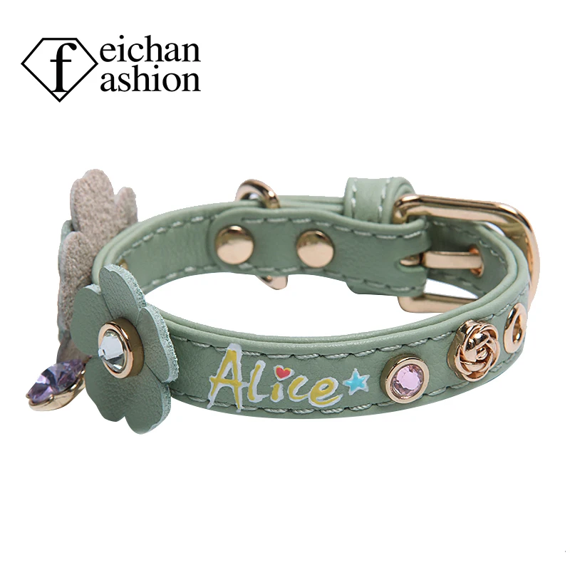 feichan Leather collar dog ring nameplate dog tag teddy small dog Devon cat pet collar