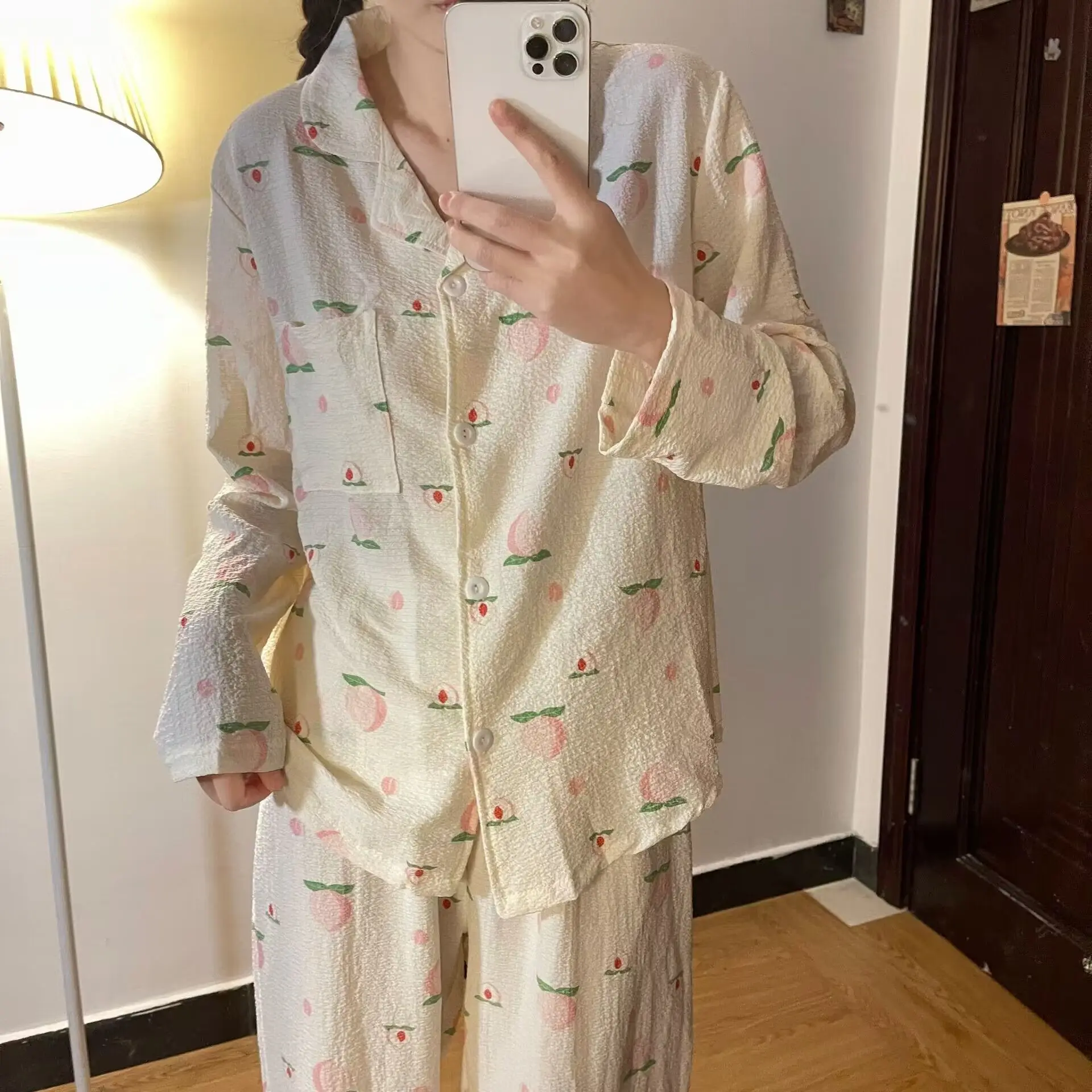 

Женский пижамный костюм: новая модель для весны и осени, домашняя одежда с длинными рукавами и брюками, летний вариант для отдыха на улице