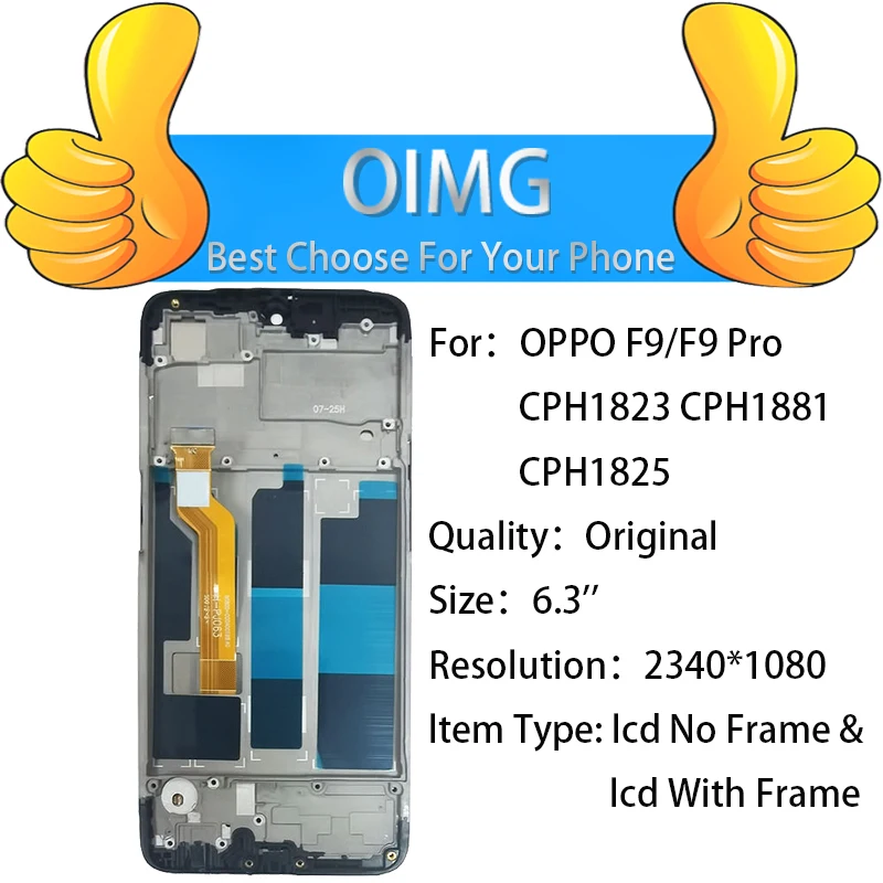 6.3 \'\'Para OPPO F9/F9 Pro Display LCD Original Com Tela de Quadro Touch Digitador Peças de Substituição CPH1823 CPH1881 CPH1825