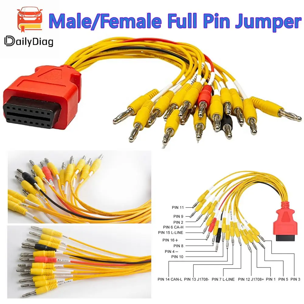

New Universal Jumper Car Connector Plug 16 Pin Male/Female OBD2 Adpater Car Scanner Diagnosis Tool Brush ECU Jumper Cable