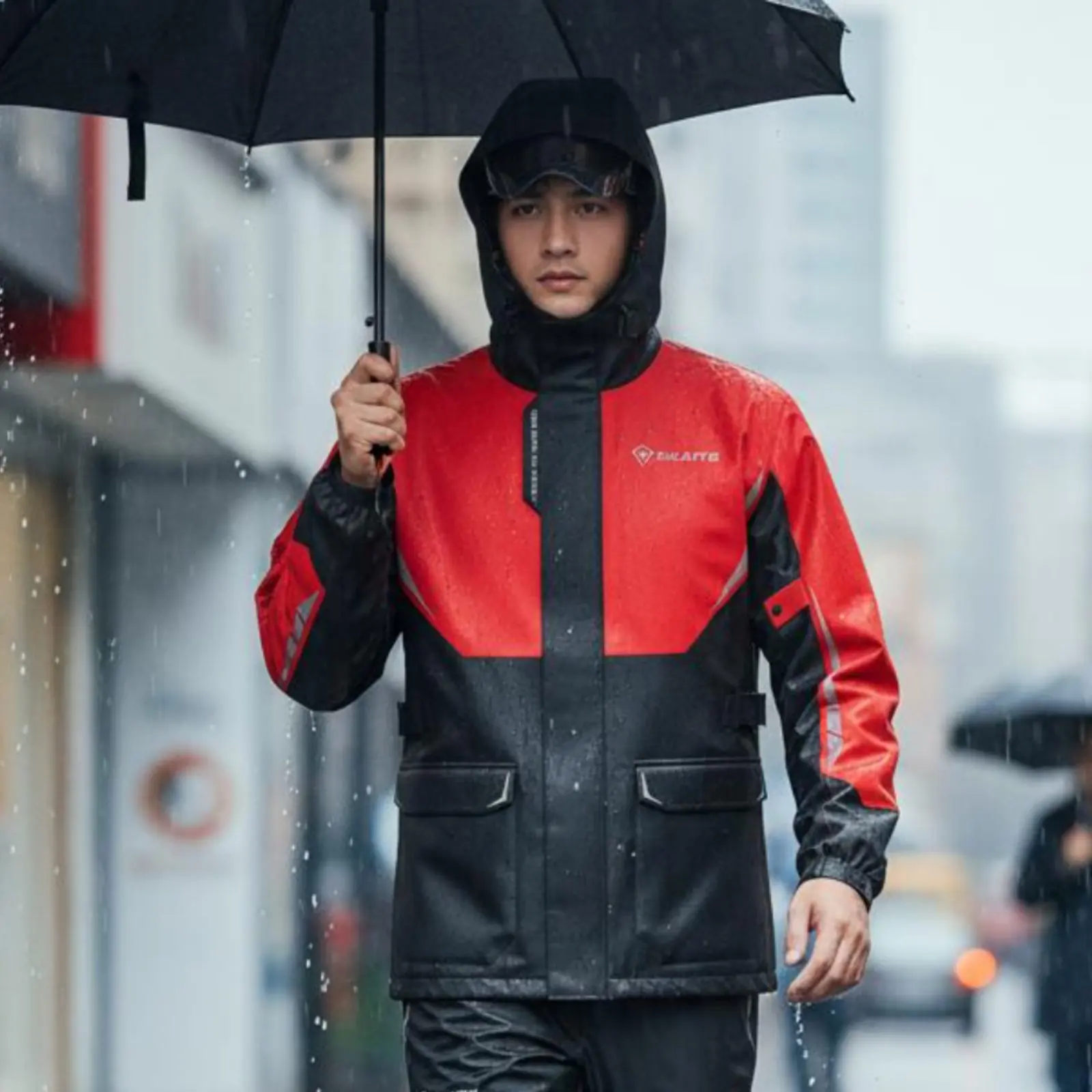 

Motorbike Rainwear Set Reflective Details Motorbike Rain Gear Waterproof Riding Jacket Adjustable Cuffs Protective Clothing