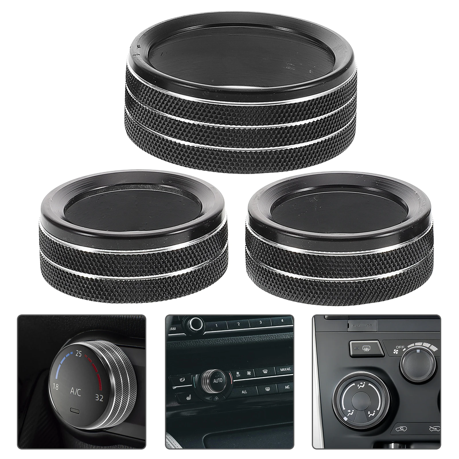 

3pcs Ac Knob Rings Conditioning Switches Covers Aluminum Easy Install Car Interior Heater Control
