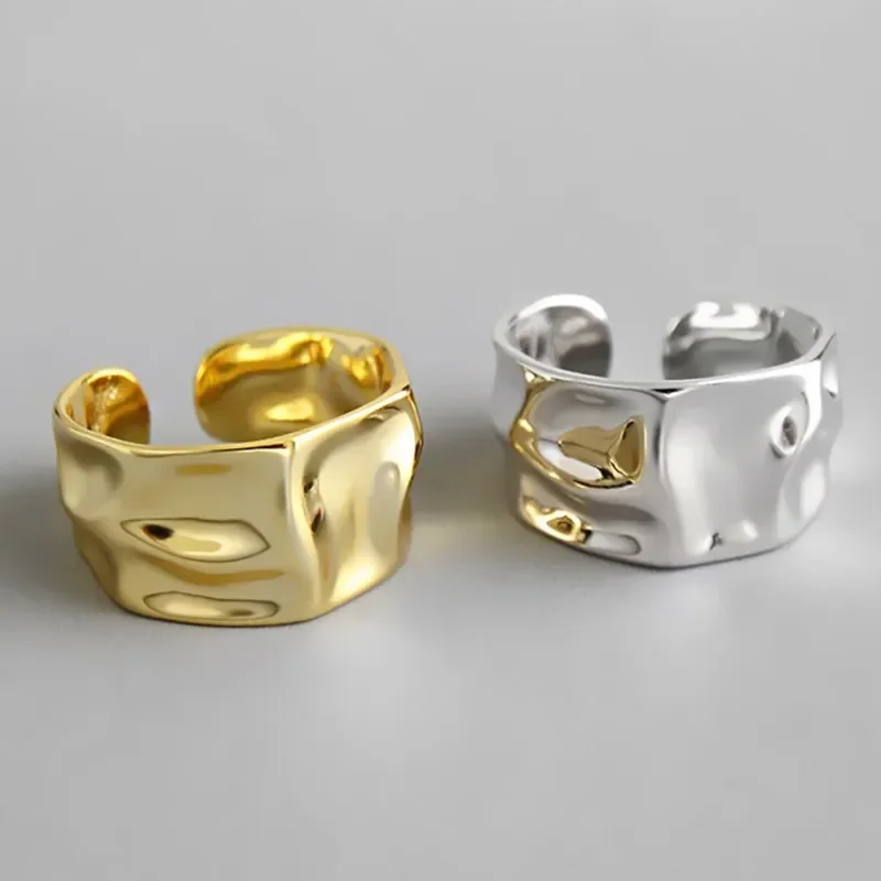 Mental Color Irregular Handmade Adjustale Ring For Women Creative Geometric Wide Anillos Stainless  Steel Party Jewelry Accssory