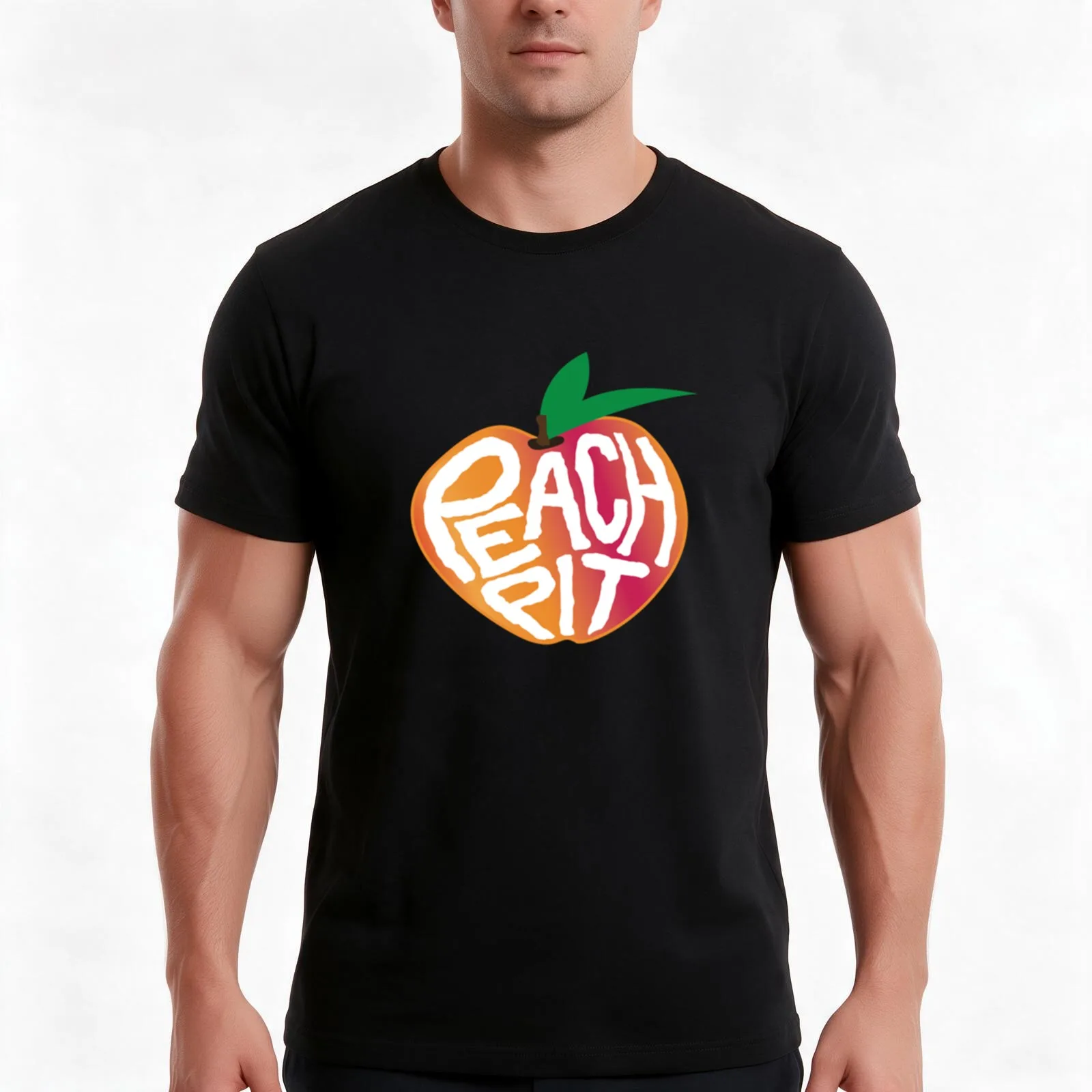 Peach Pit T-Shirt, Summer Casual Cotton Tee, Oversized Streetwear Tops, Vintage Graphic Print, Loose Fit Short Sleeve