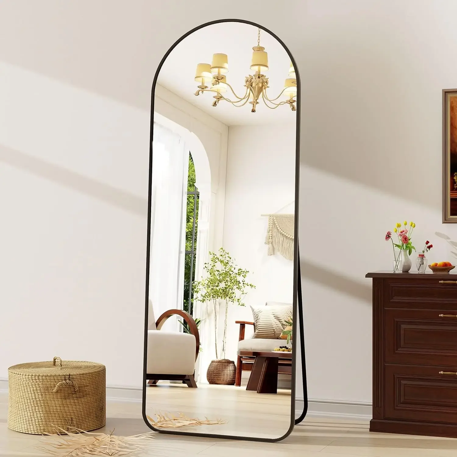 Arched Full Length Mirror with Safe Bottom, 64x21, Floor Standing, Wall Mount, Leaning Compact mirror Espejo con luz Espelho