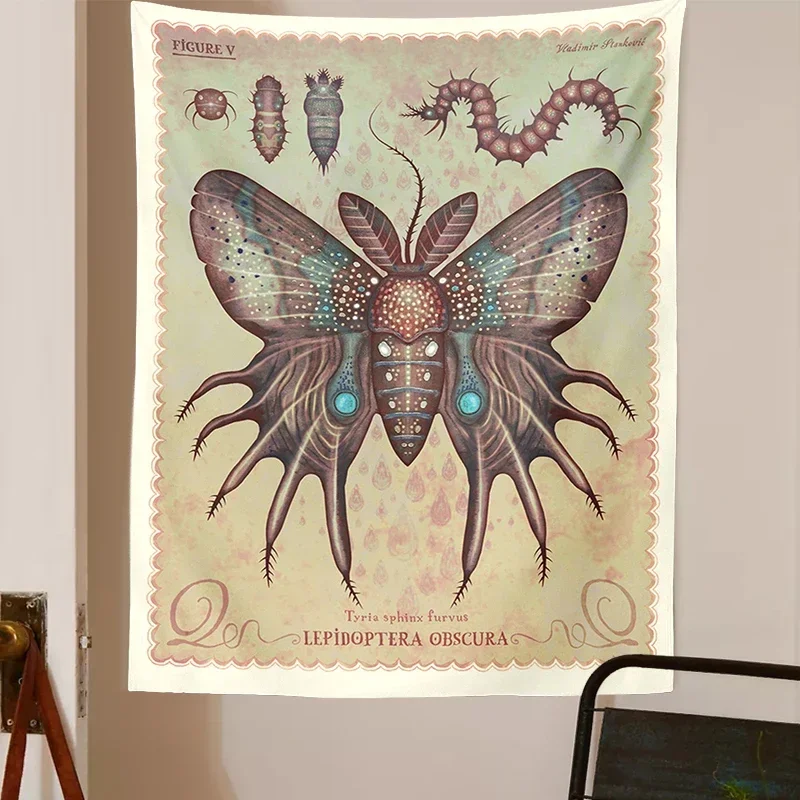 Moth Reference Chart Tapestry Vintage Tapestries Aesthetic Colorful Butterfly Tapestry Colorful Tapestry Wall Hanging for Room