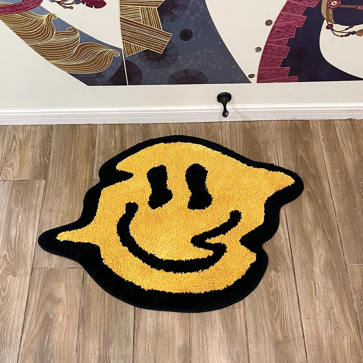 Yellow Tensile Trippy Smiling Tufting Rug Soft Rug Fluffy Kitchen Toilet Mat Funny Custom Rug Non-Slip Abosrbent Bath Doormat