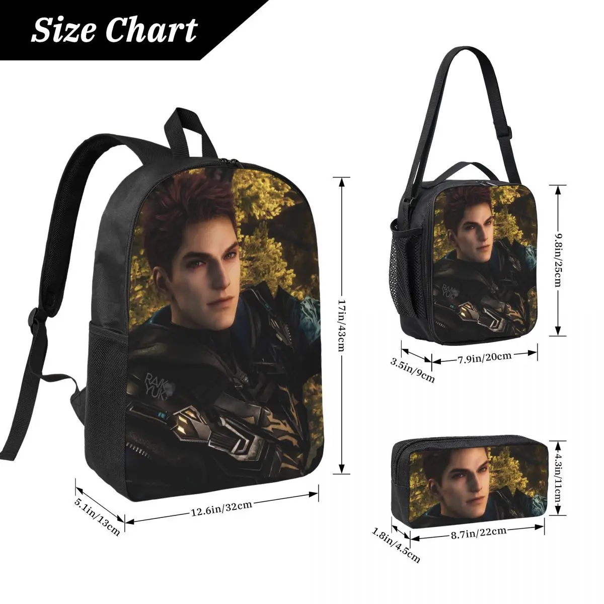 3Pcs Love And Deepspace Valko Prints Backpack Set for Children Pen Bags Bookbag Sets with Lunch Box For School Students Daypack