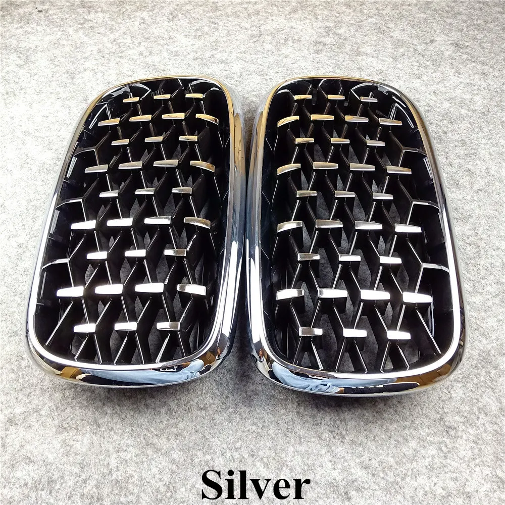 One Pair F15 F16 Kidney Mesh Grill Grilles For B-MW X5 F15 X6 F16 2014 2015 2016 Diamond Style Car Bumper Front Grilles