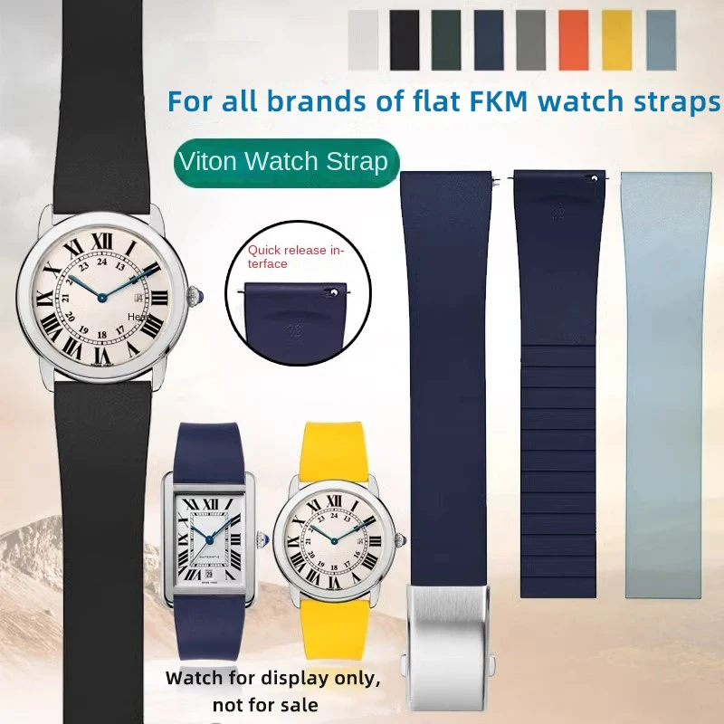 Pasek 18mm 19mm 20mm 21mm 22mm FKM do zegarka Cartier Rolex Breitling Longines Omega Swatch z mechanizmem szybkiego uwalniania Niebieski zielony biały