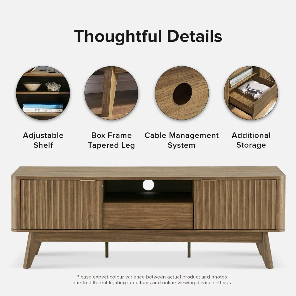 حامل تلفزيون حديث لمنتصف القرن لأجهزة التلفاز مقاس 50-59 بوصة - تصميم لوحة الموجي مع رف قابل للتعديل