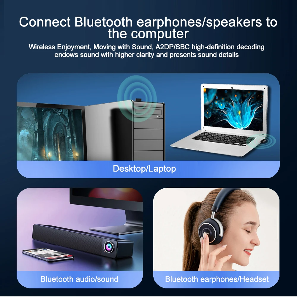 Bluetooth 5.4 Adapter USB Bluetooth 5.3 for PC Dongle Adaptador Wireless Mouse Keyborad Music Audio Receiver USB Transmitter