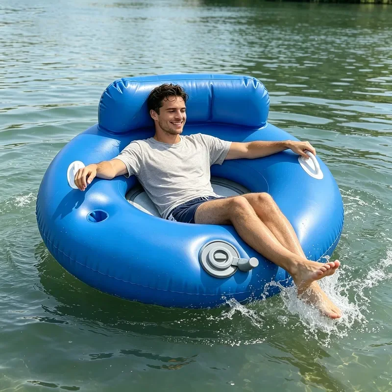 Inflatable Pool Float with Cup Holder Large PVC Water Lounger for Adults Outdoor Swimming Raft Durable Floating Bed for Lake