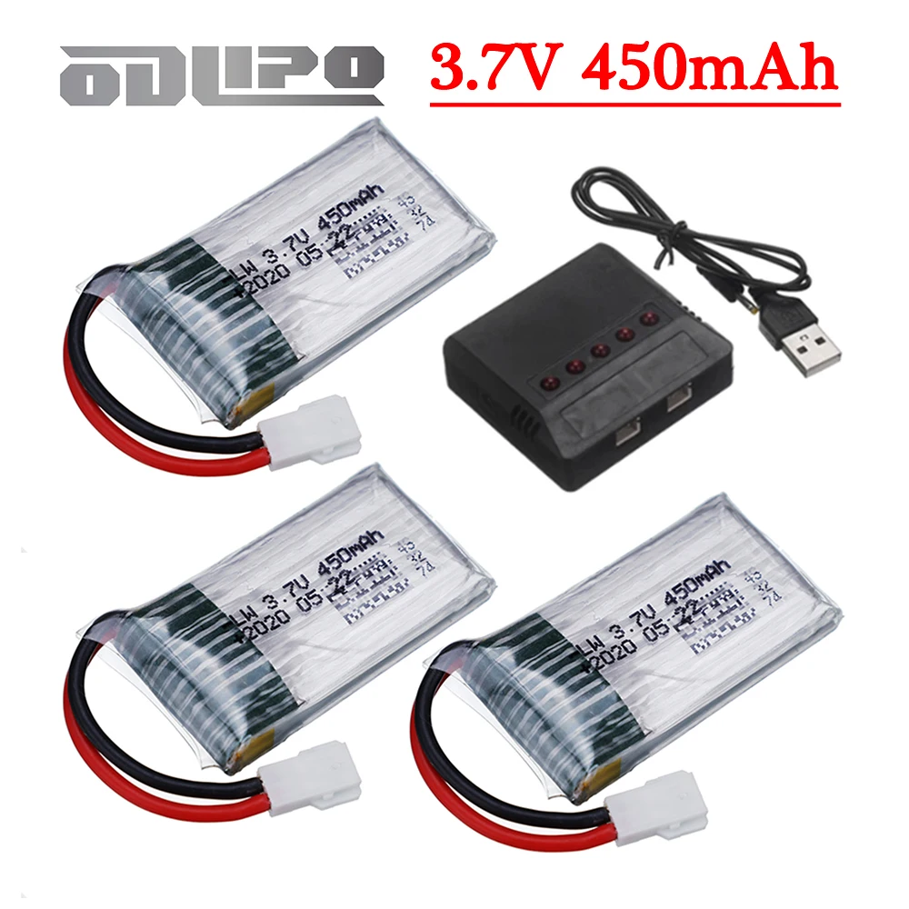 802035 3.7V 450mAh Lipo Battery / Charger for X4 H107 H31 KY101 E33C E33 U816A V252 H6C RC Quadcopter Drone Spare Parts