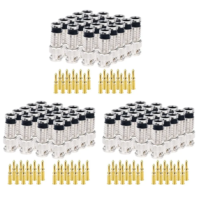 

ABKQ-60 шт. компрессионный разъем BNC, 75 Ом, соединитель с медным штифтом для RG58-59, щипцы, видеоразъем, удлинительный коаксиальный кабель