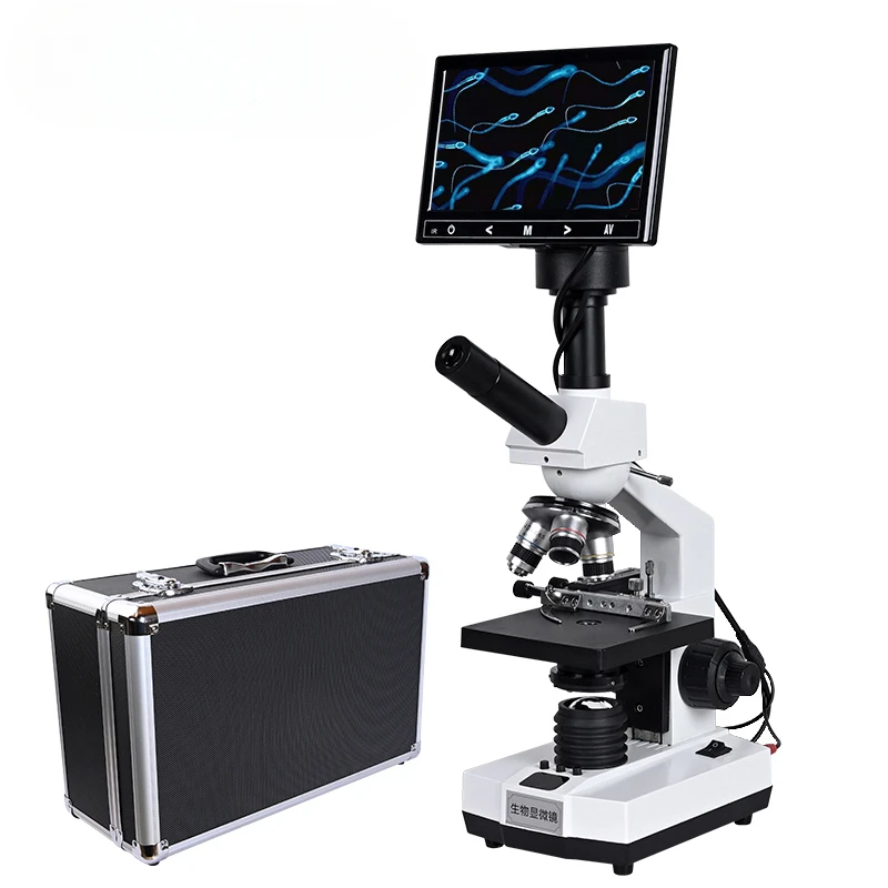 TV type Professional Lab sperm biological HD Binocular microscope zoom 2000X + USB 5MP electronic digital eyepiece +7-inch LCD