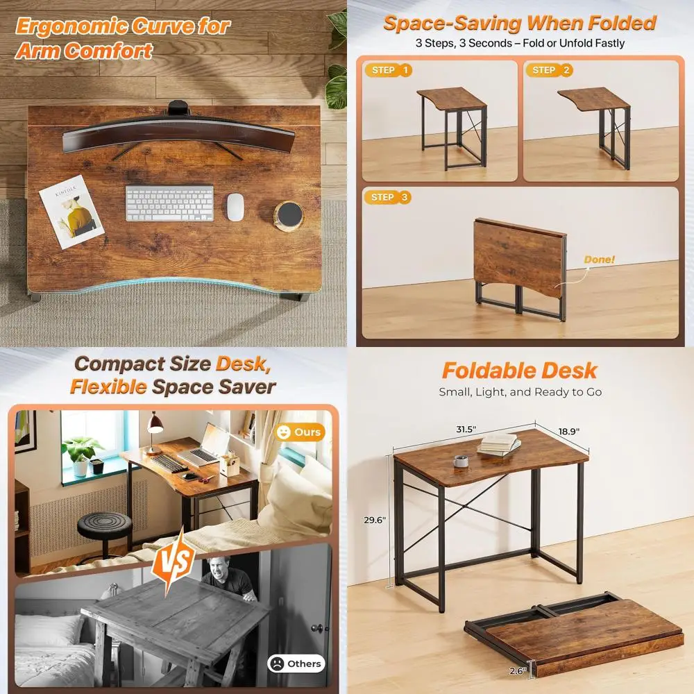 

Compact 31.5 Folding Computer Desk for Small Spaces - Ideal for Home Office, Study, Bedroom, Dorm - Space-Saving, Easy Assembly,