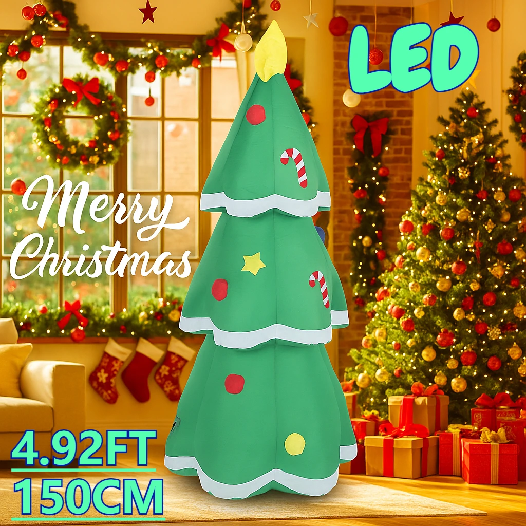 4,92 Fuß aufblasbares Spielzeug Weihnachtsbaum Zuckerstange Weihnachten Hof Rasen Party Dekoration mit LED beleuchtet Weihnachten Home Supplies Ornamente Geschenk