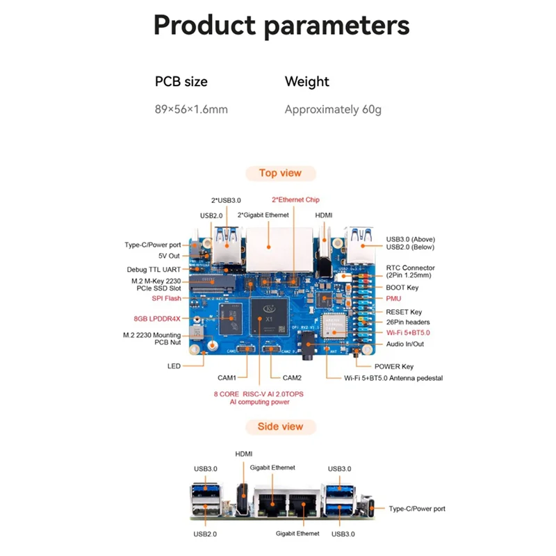 

AM-For Orange Pi RV2 Development Board+Heat Sink RISC-V 2TOPS AI CPU Wifi BT5.0 M2 PCIE SSD Mini PC Support Ubuntu OS