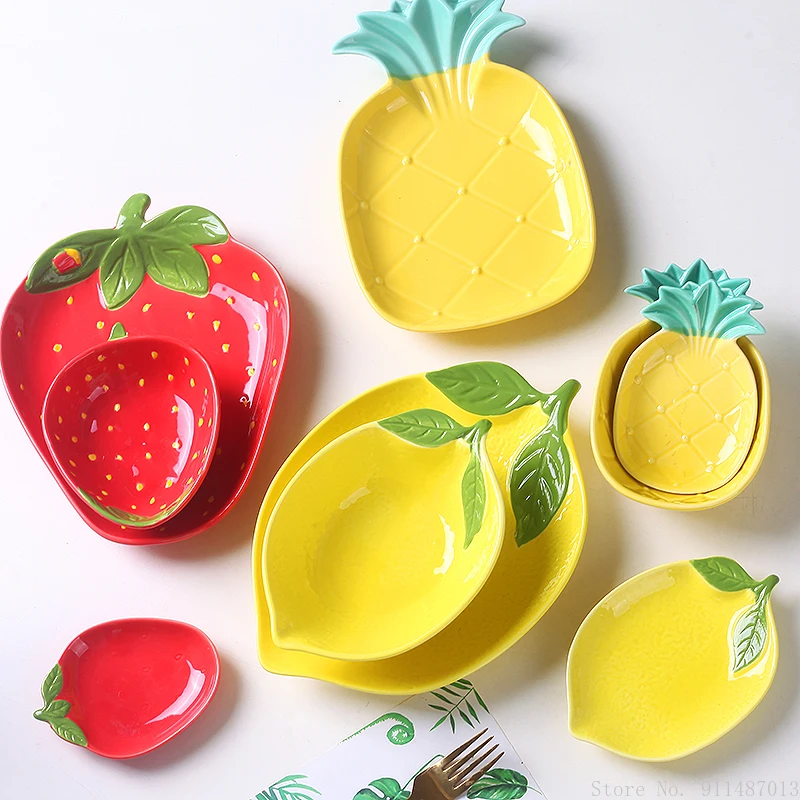 Ceramic Snack Plate Exquisite Cold Vegetable PlateBowl Cute Cartoon Fruit Shape Strawberry Pineapple Lemon Corn Cactus Tableware