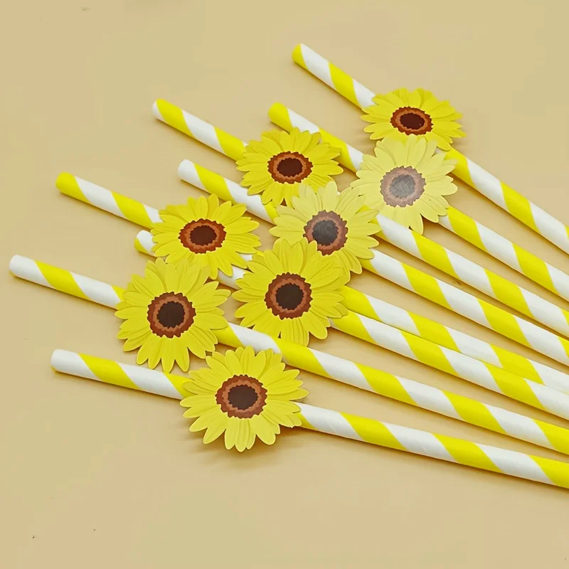 20/60/100 stücke Daisy Sonnenblume Zitrone Erdbeere Liebe Einweg Trinkhalm Hochzeit Geburtstag Party Milch Tee Saft decor Supplie – Detail 11