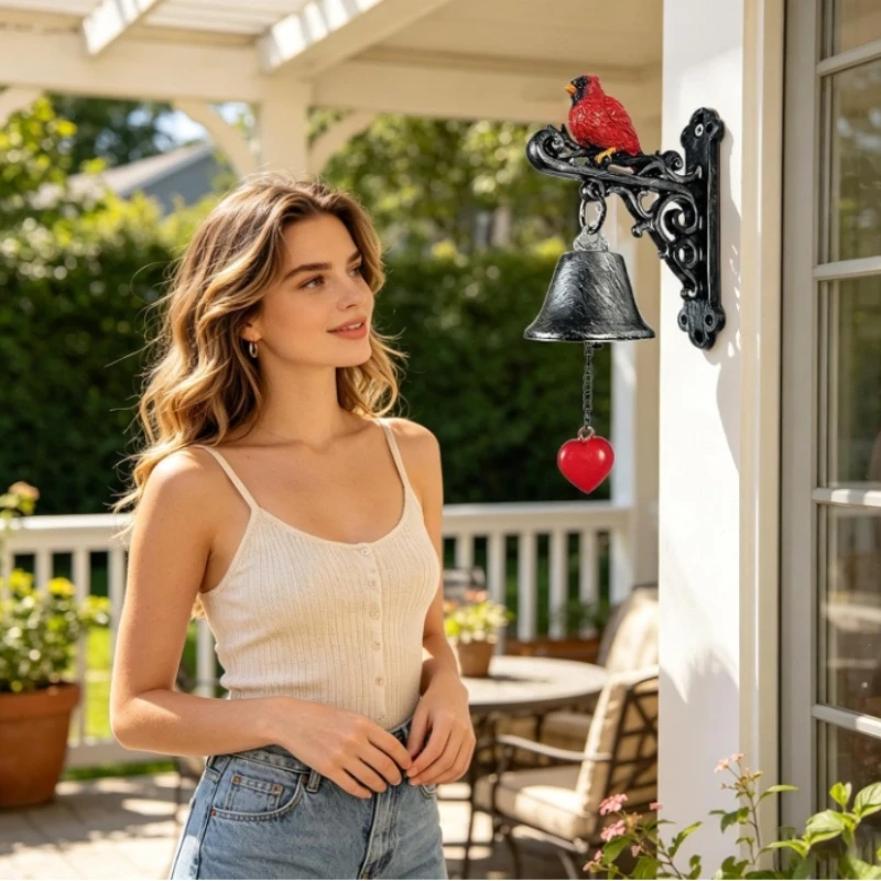 Dinner Bell Retro Wall Mounted Red Cardinal Bird Outdoor Welcome Bell for Front Door  Entryway Balcony Garden Farmhouse