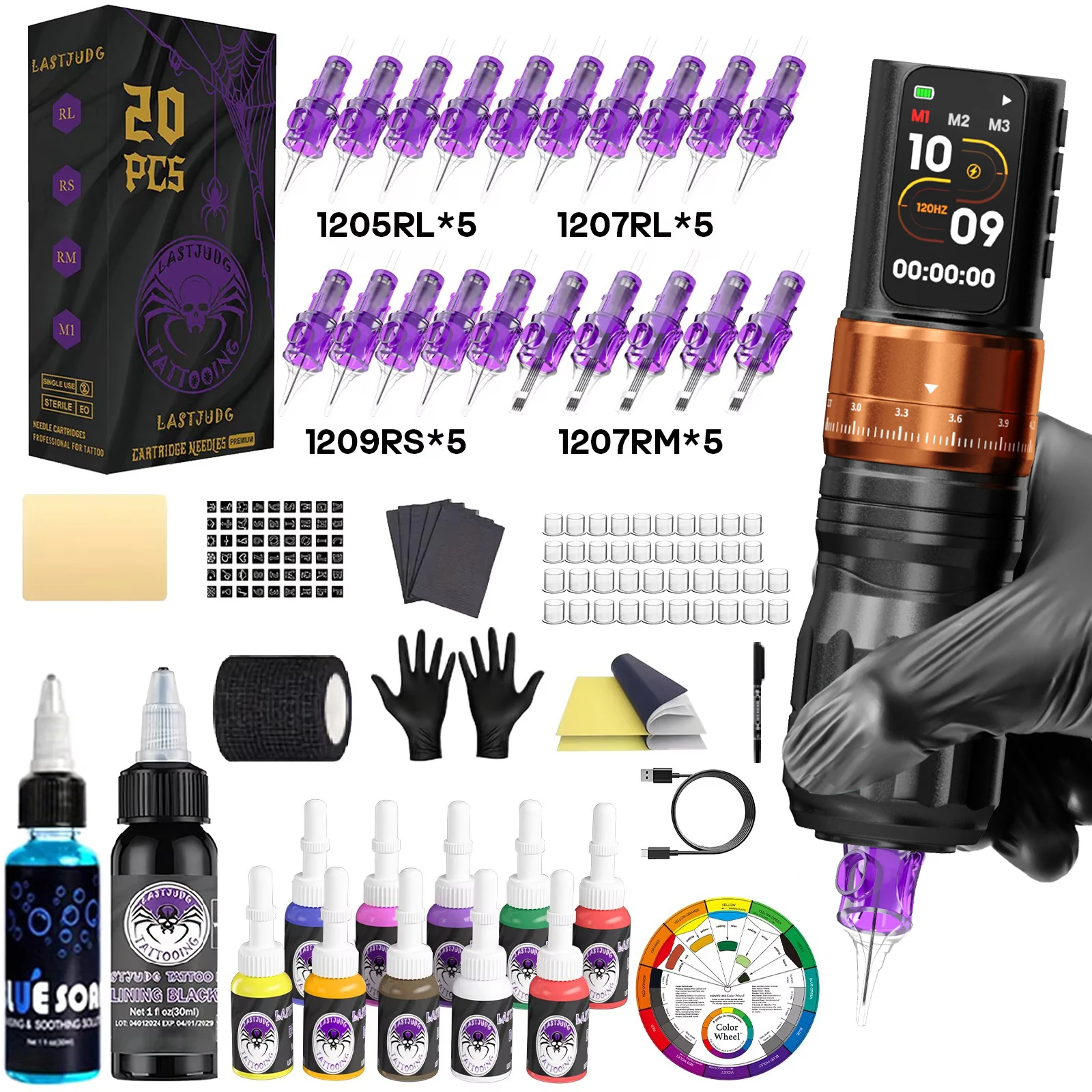 

Набор для татуировки LASTJUDG, регулируемая тату-ручка из сплава, набор для перманентного макияжа, набор для тату-машинки, 20 игл для татуировки, набор для тату-машинки.