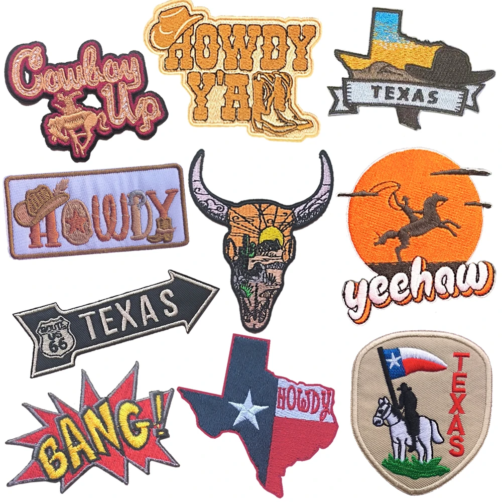 Western World Emblem Embroidered Cloth Stickers Cartoon Flowers DIY Iron Clothing Patches