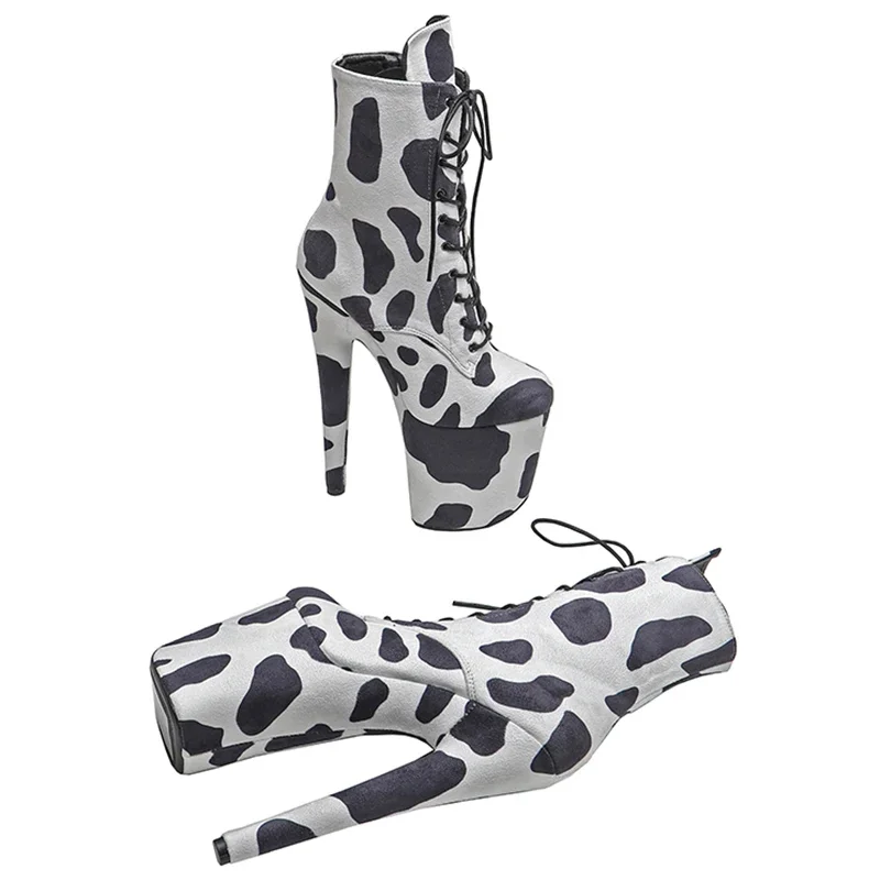 Leecabe  20CM/8inches Suede Cow pattern  Upper Fashion trend  platform High Heel  stripper heel  Pole Dance boot